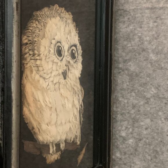 Vintage 3D Paper Snowy Owl Art Wood Frame shadow box - Picture 2 of 7